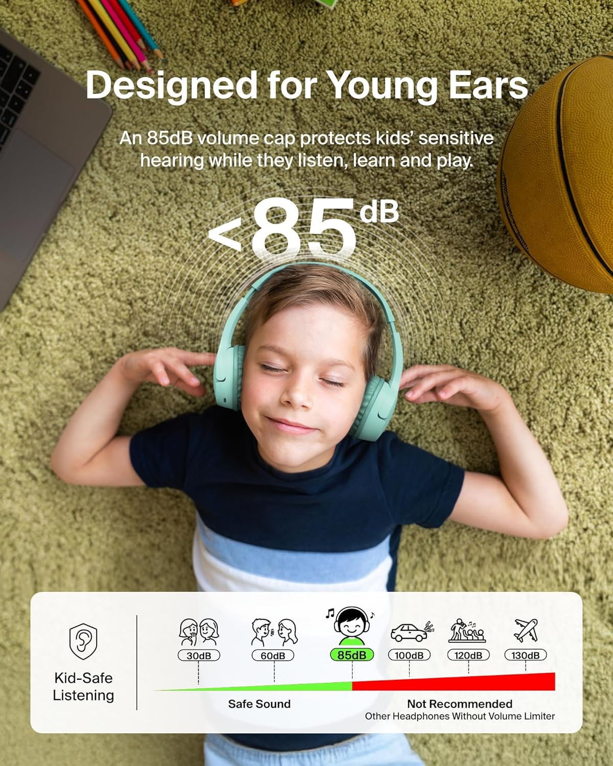 Detalle 2 de Belkin SoundForm Mini Kids Wireless Headphones with Built-In Microphone