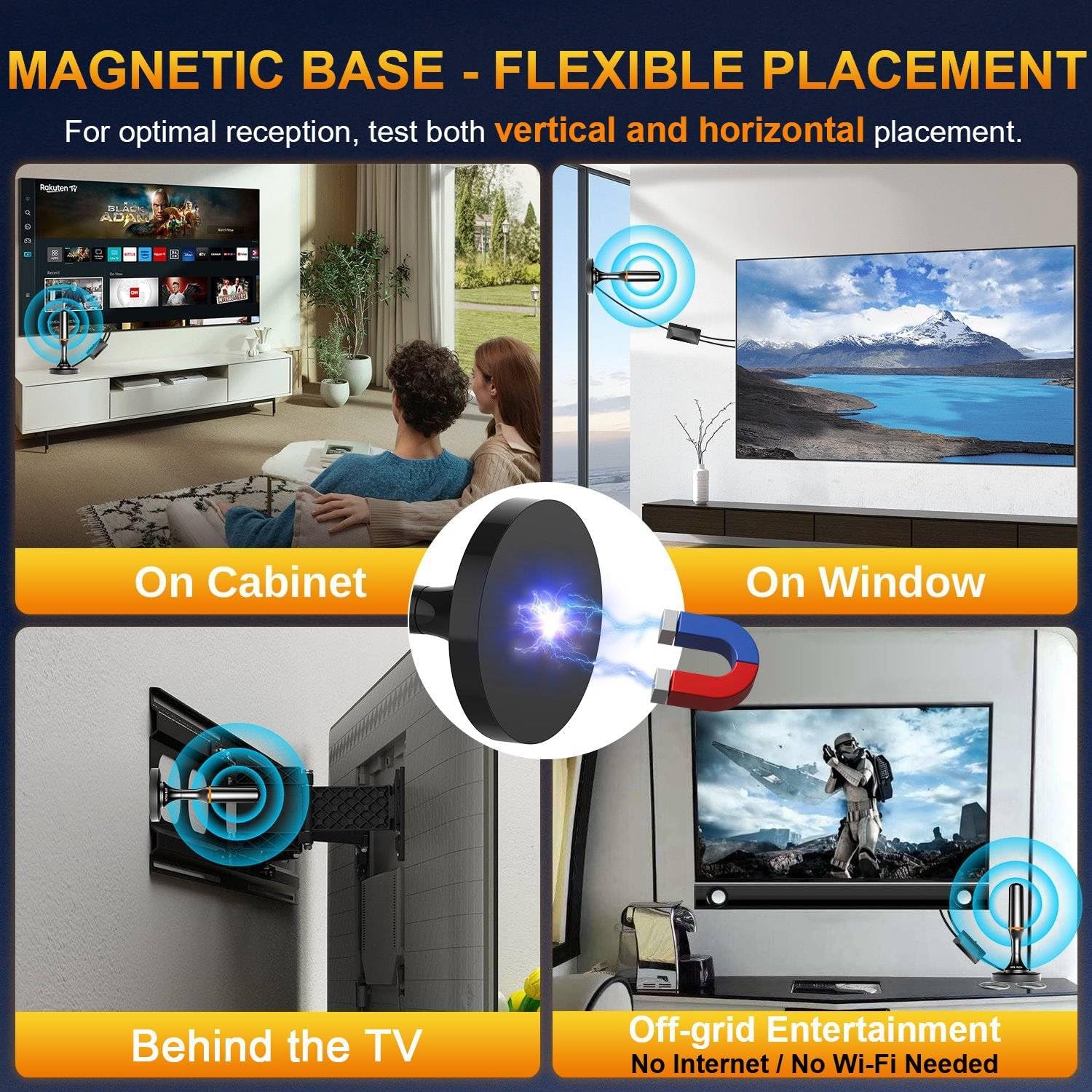 Detalle 2 de Digital Indoor TV Aerial for Smart TV with Magnetic Base — 120 Mile 360° Reception