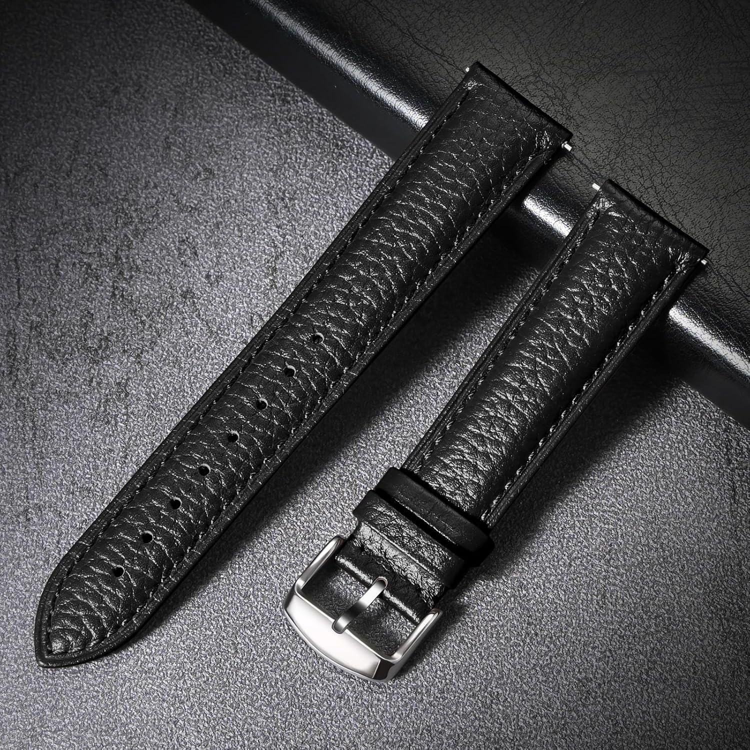 Thumbnail 4 de Uhrenarmband Herren aus echtem Leder (Vintage) mit Quick-Release, 20 mm, schwarz