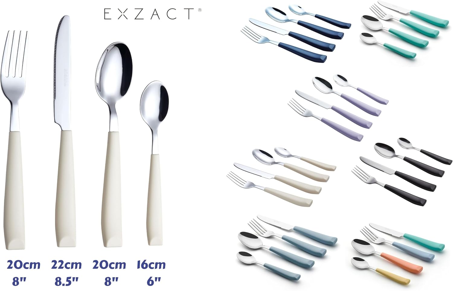 Thumbnail 3 de Exzact Besteckset 16-teilig aus Edelstahl (Creme) – Besteck für 4 Personen mit farbigen Griffen