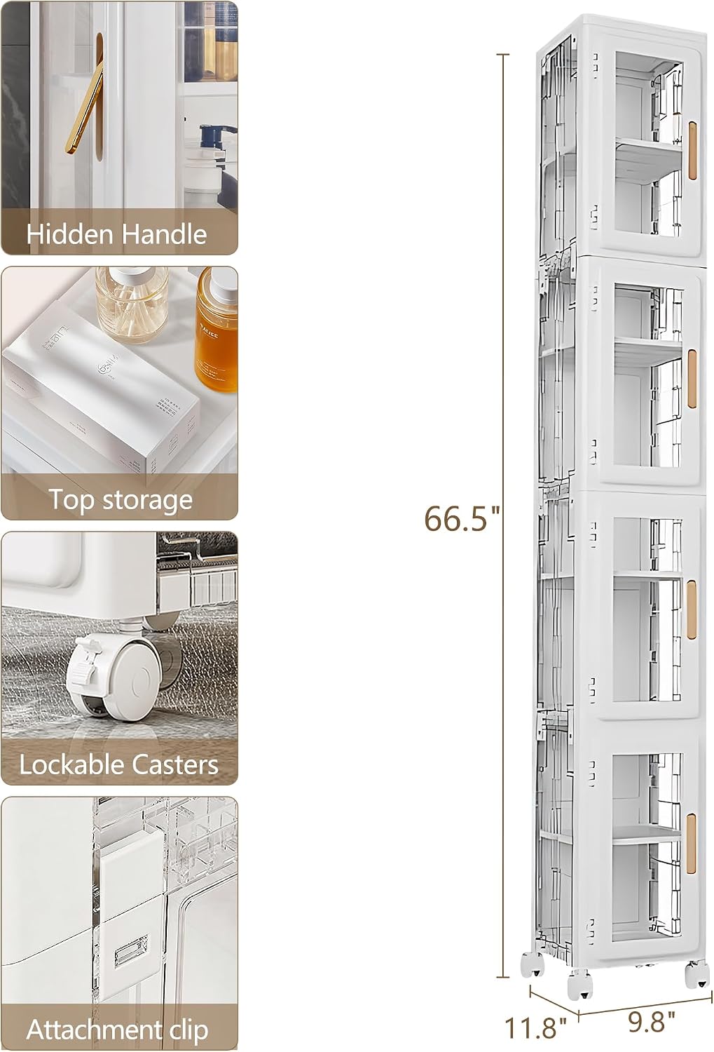 Detalle de VECELO 4-Tier Slim Storage Cabinet 4 Shelves 🚪
