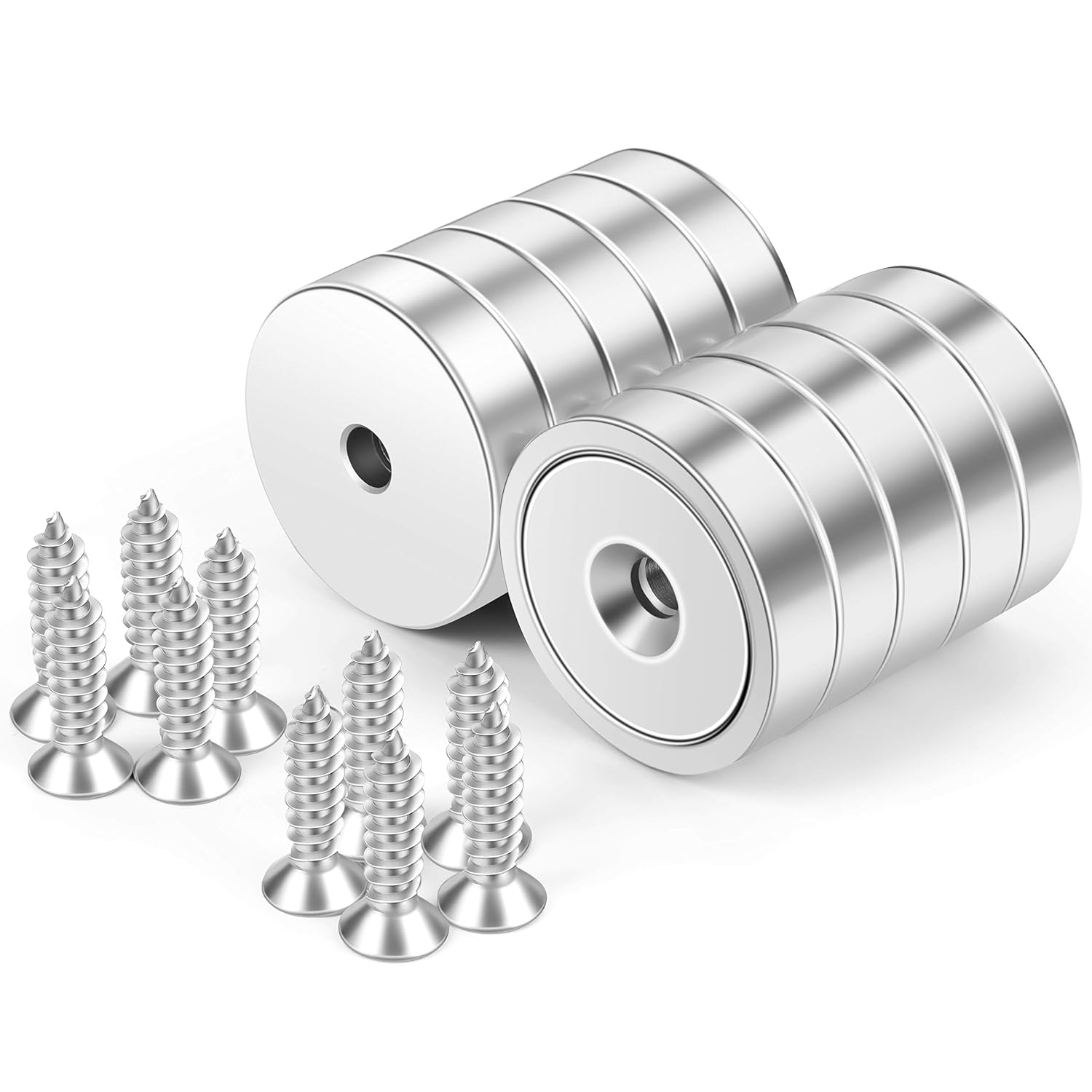 Neosmuk 25kg Strong Nd Disc Magnet with Center Holes – Round Cup Mount, Heavy-Duty 10 Pack