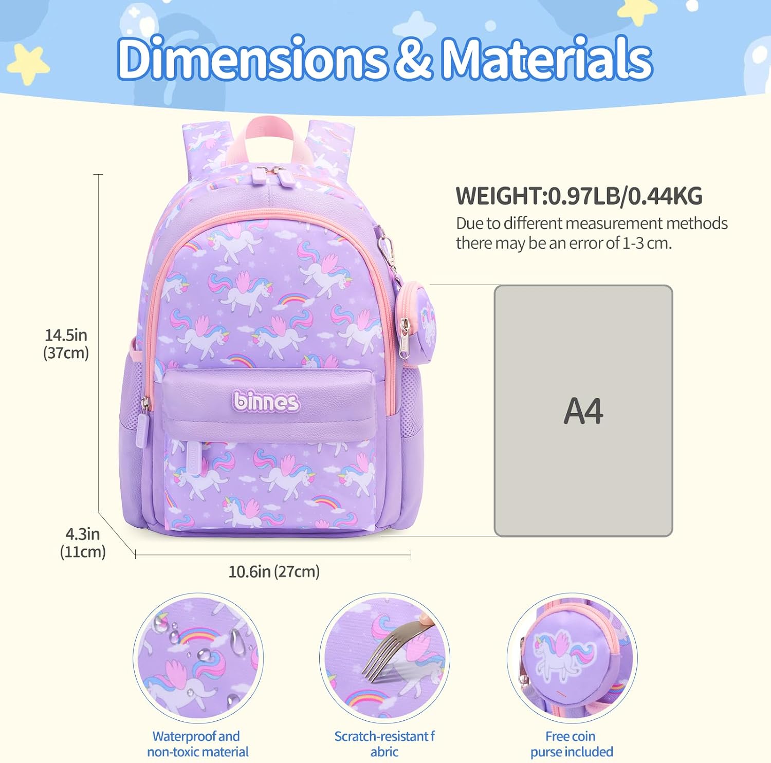 Detalle de SUN EIGHT Children's Backpack (3-6 Years) – Lightweight, Cute Animal Design for Preschool to Primary