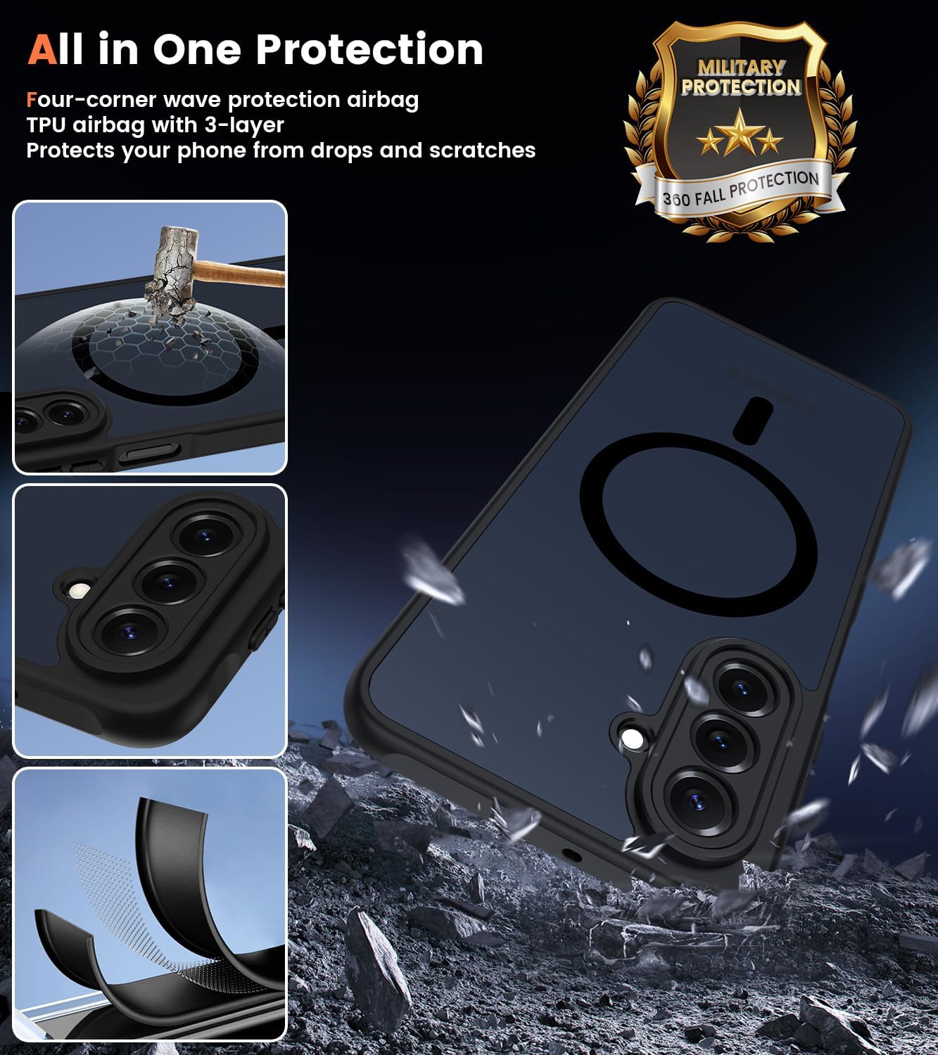 Thumbnail 4 de Yohii Cover magnetica con Mag-Safe per Samsung Galaxy A17 4G/5G e protezione fotocamera (con 2 vetri temperati), nero
