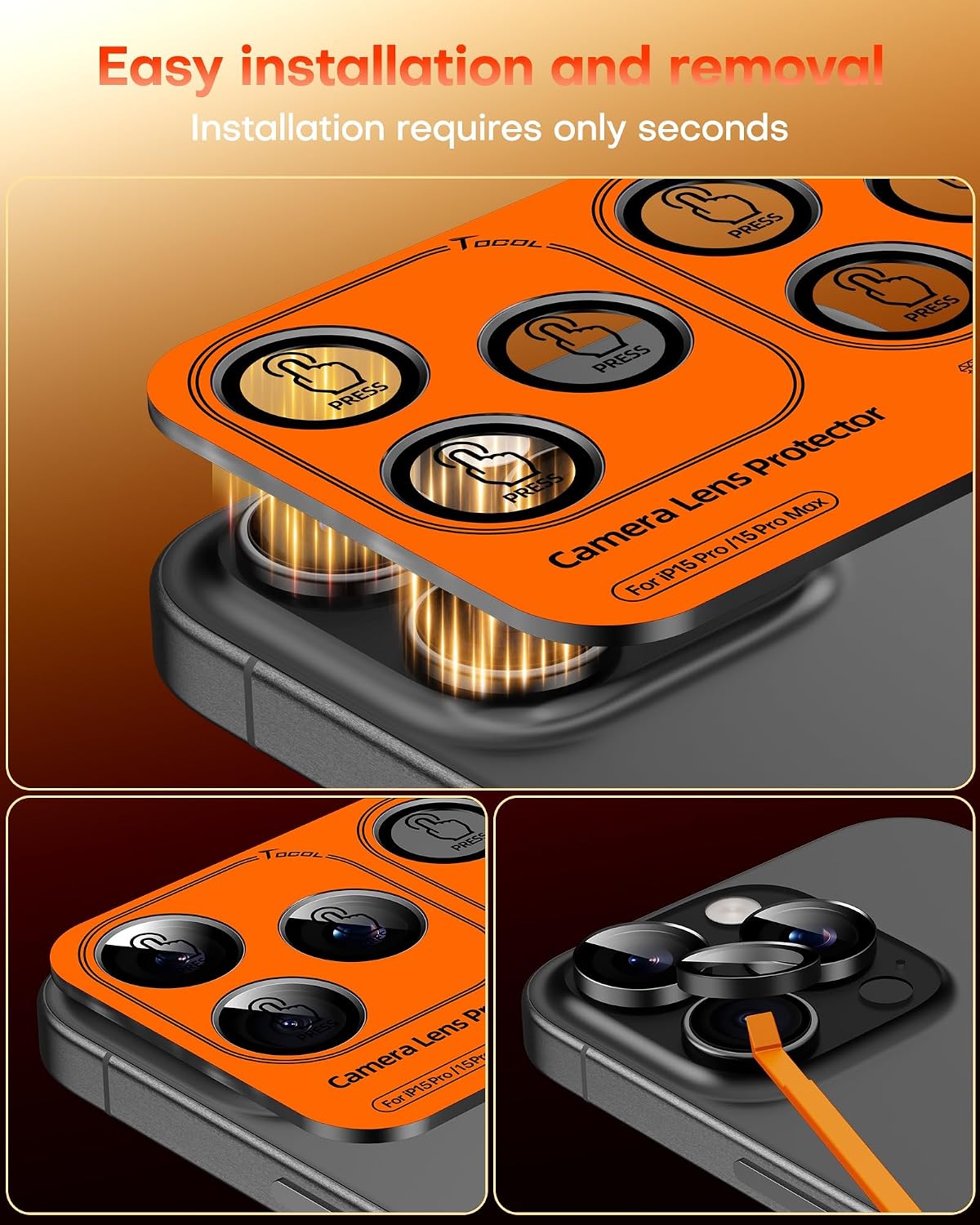 Thumbnail 6 de TOCOL iPhone 15 Pro Max lens protector 2-pack