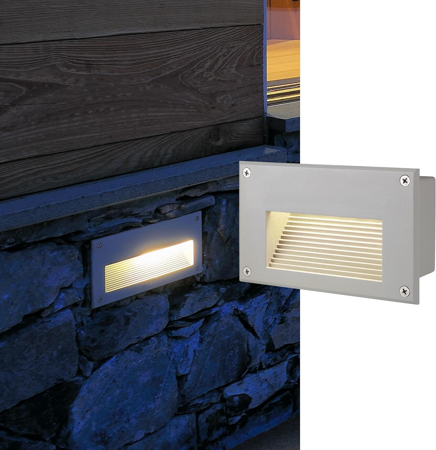 Detalle de SLV Applique en saillie BRICK DOWNUNDER – Éclairage extérieur 30 lm, 1,4 W, IP54, gris argenté