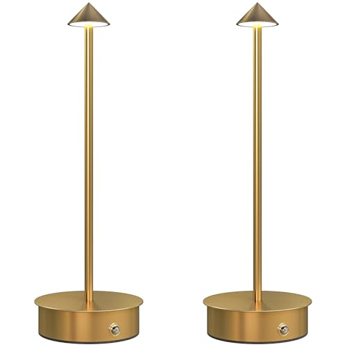 Detalle de HOMCOM Juego de 2 Lámparas de Mesa Recargables por USB: control táctil y 3 temperaturas de color en un diseño dorado