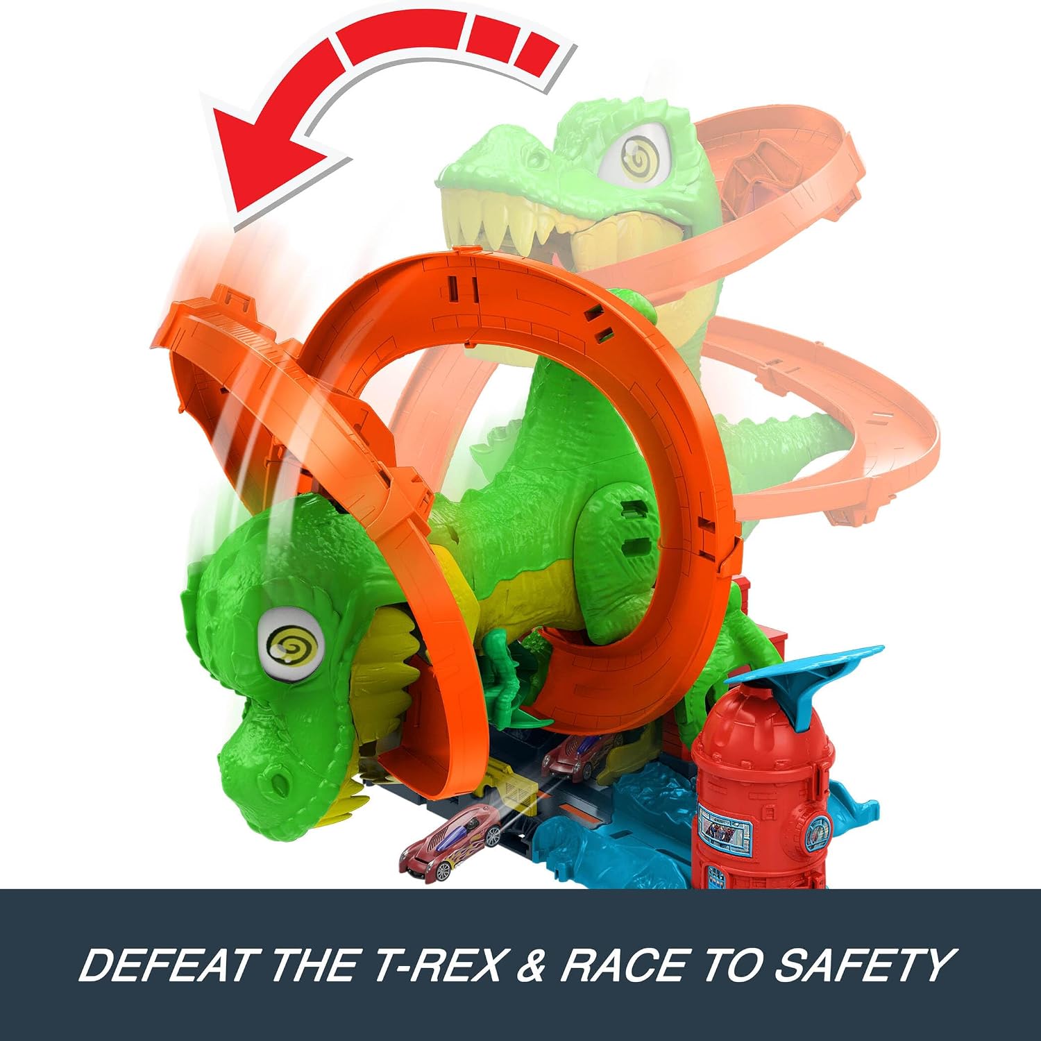 Detalle de Hot Wheels City T-Rex Blaze Battle & 1:64 Scale Die-Cast Toy Car