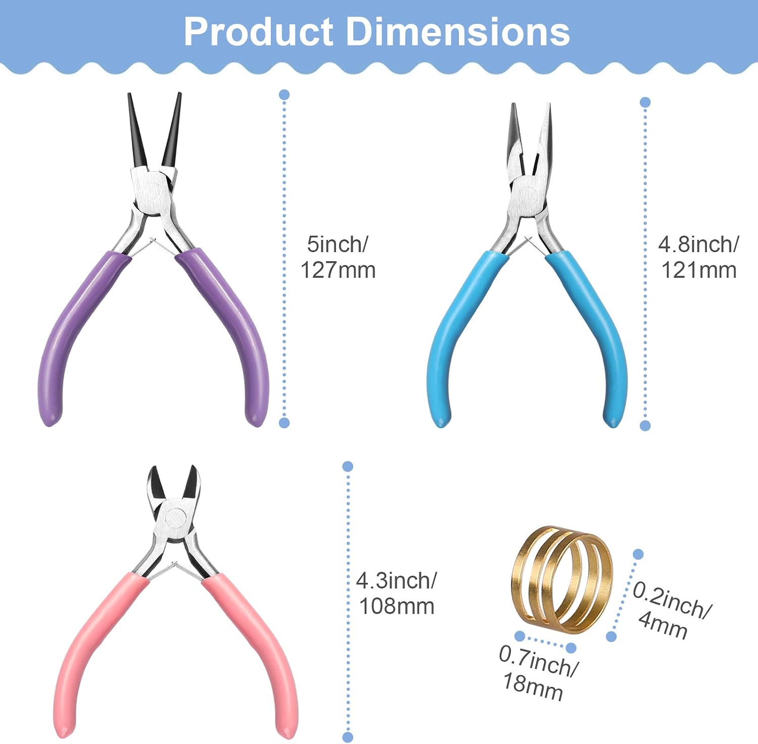 Detalle de Reastar Jewellery Pliers set (3 pcs) with jump ring opener – needle/chain nose, wire cutters & round nose