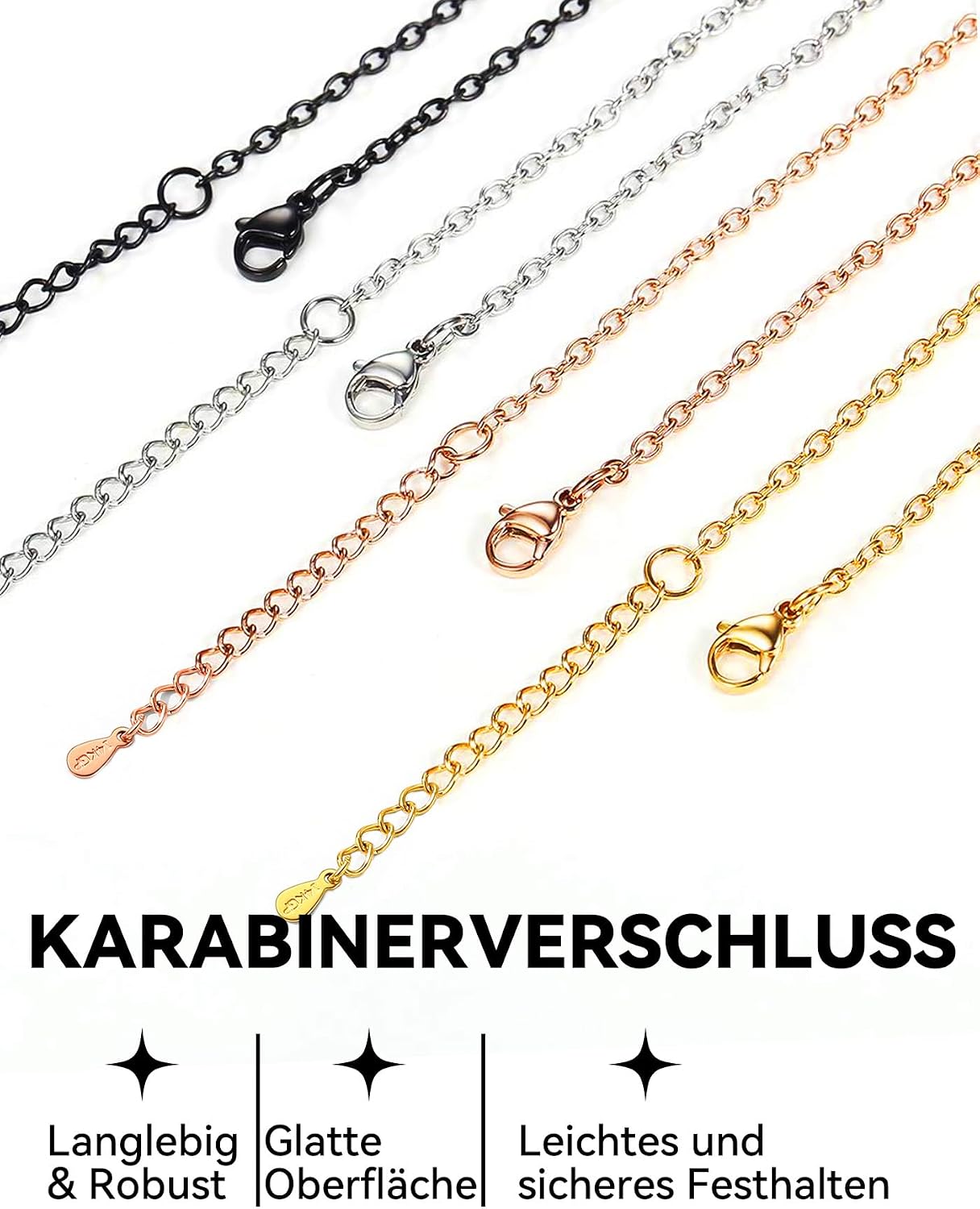 Thumbnail 3 de ChainsHouse Damen-Rolokette Ankerkette aus 316L-Edelstahl (1,4–2 mm) – feine Halskette mit Karabinerverschluss