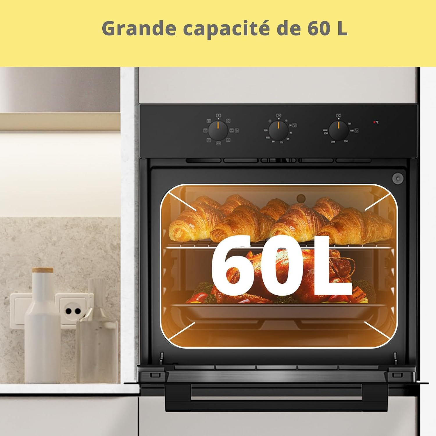 Detalle de Comfee CBO60M80M1-BK horno empotrable de 60 cm y 60 litros con 8 funciones y freidora de aire