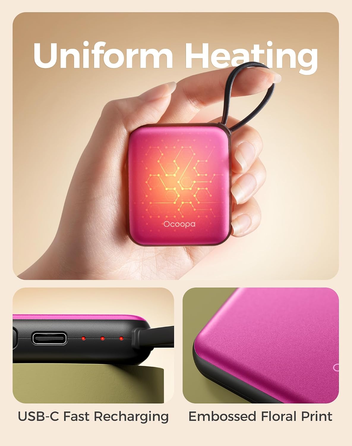 Detalle de OCOOPA UT5 Nano Rechargeable Hand Warmers, 3 Heat Settings, Aluminum