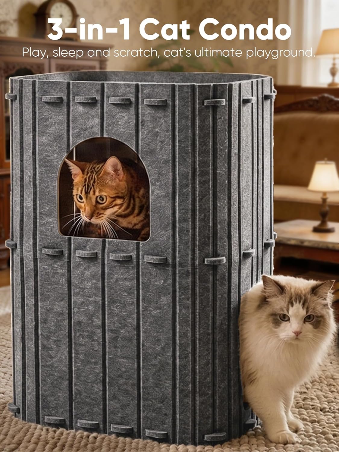 Thumbnail 1 de FUKUMARU 2-Storey Cat House for Indoor Cats (45 x 36 x 60cm), Dark Grey