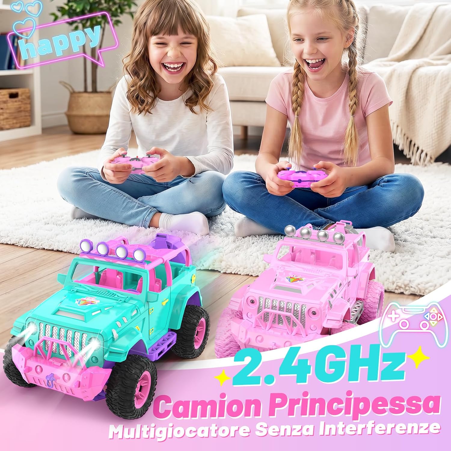 Thumbnail 5 de HappyGoLucky Macchina Telecomandata per Bambine con Bambola e Pegatinas – SUV 4x4 con Controllo Multidirezionale