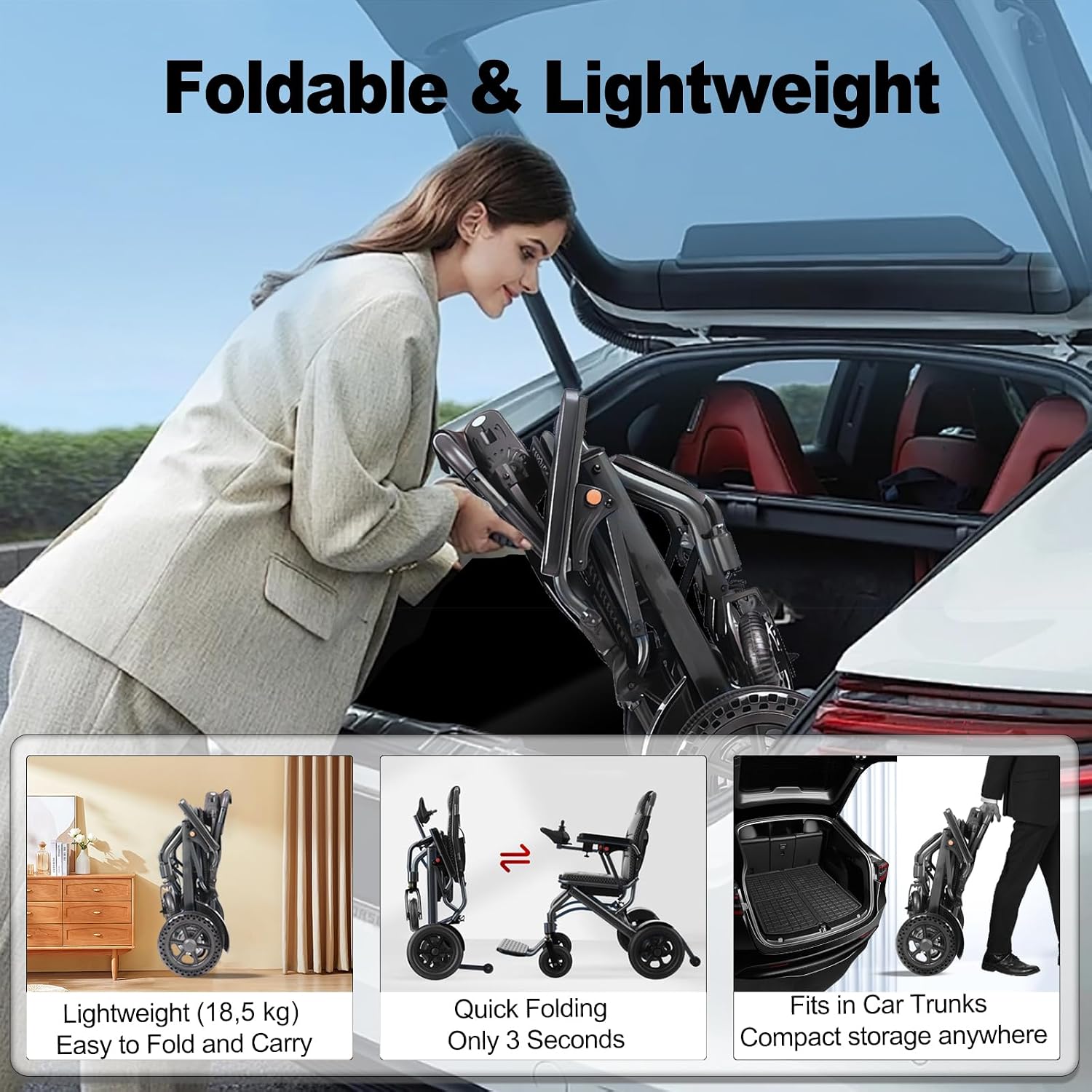 Thumbnail 2 de D04 Foldable Lightweight Electric Wheelchair with 500W Motor