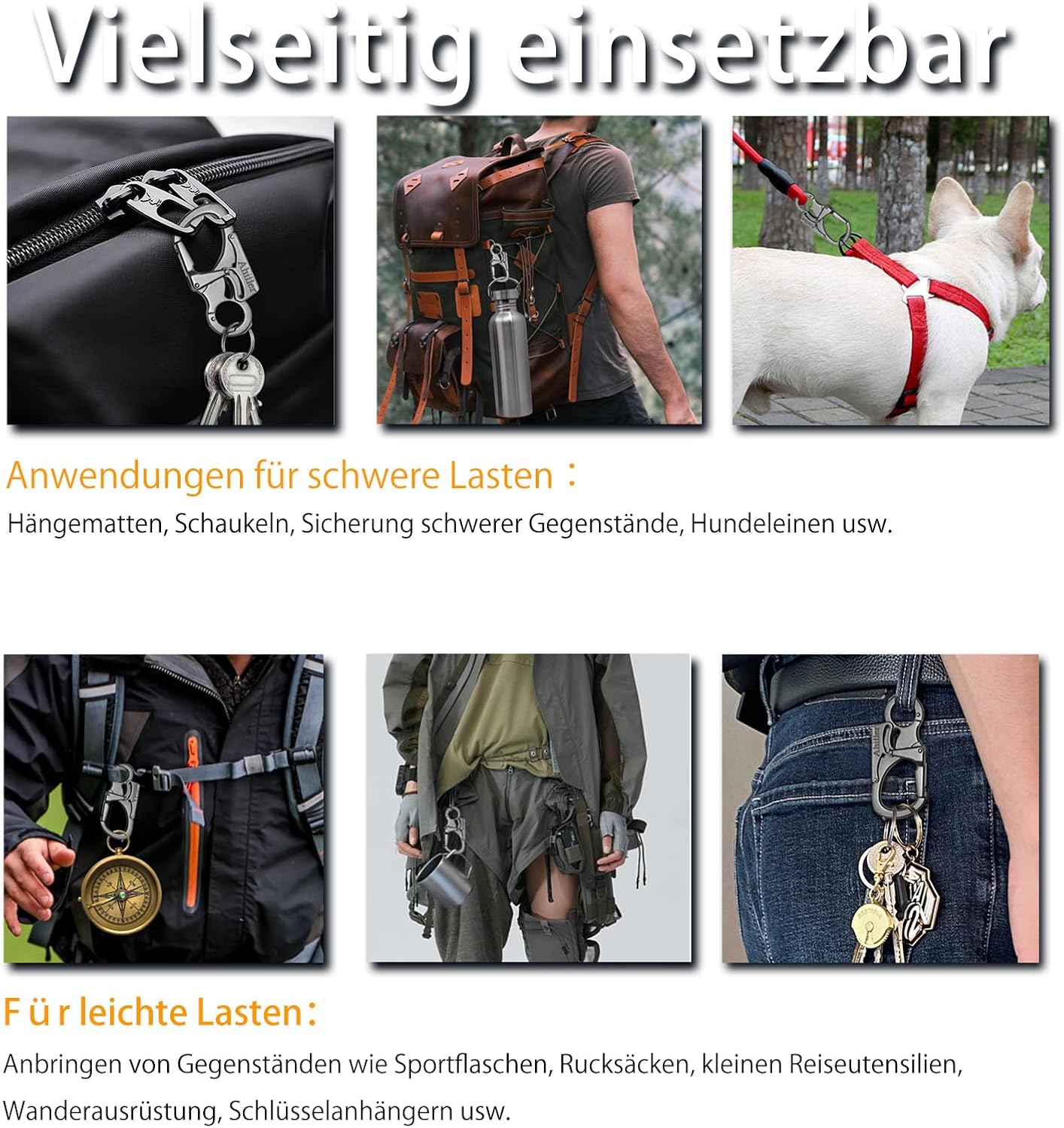 Detalle de Ahiller Karabiner-Schlüsselanhänger mit Doppelschloss, Wolframstahl-Spitze – Clip zum Einhängen und Sichern