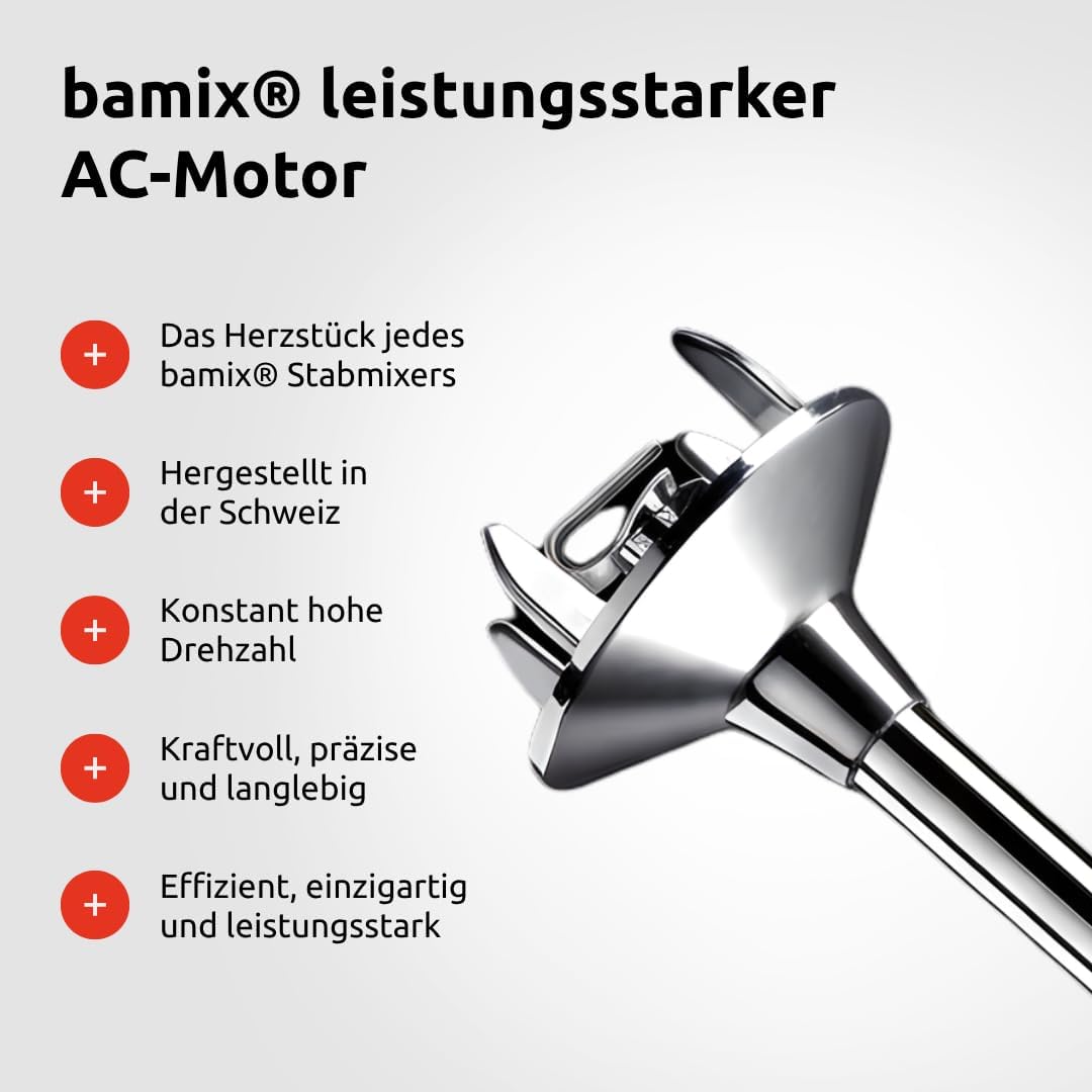 Thumbnail 4 de bamix Stabmixer Set M350 MAXX (300 Watt) mit Multifunktions-, Fleisch- & Gemüsemesser, Quirl und Schlagscheibe – Weiß/Chrom