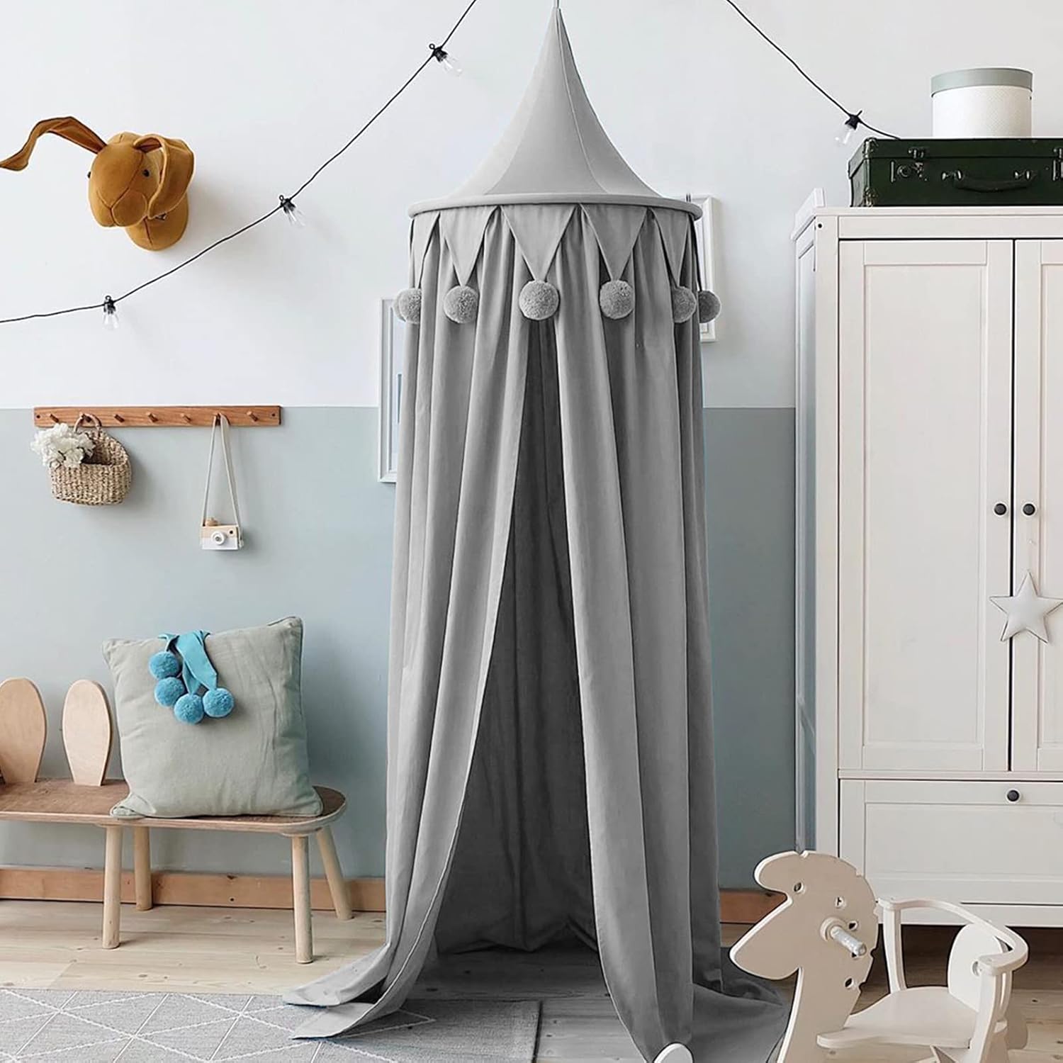 Thumbnail 1 de Dyna-Living Children’s Bed Canopy (Round Dome Hanging Curtain) – Grey