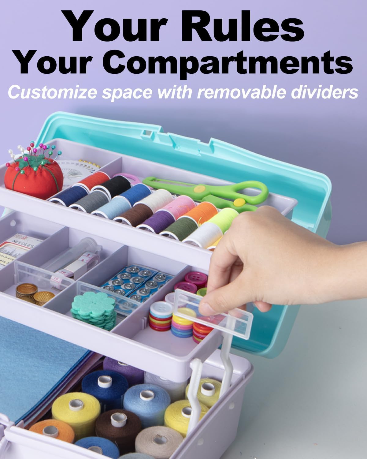 Thumbnail 3 de TERGOO TGB-001 12-Inch Three-Layer Organizer, Adjustable Compartments, Purple Blue