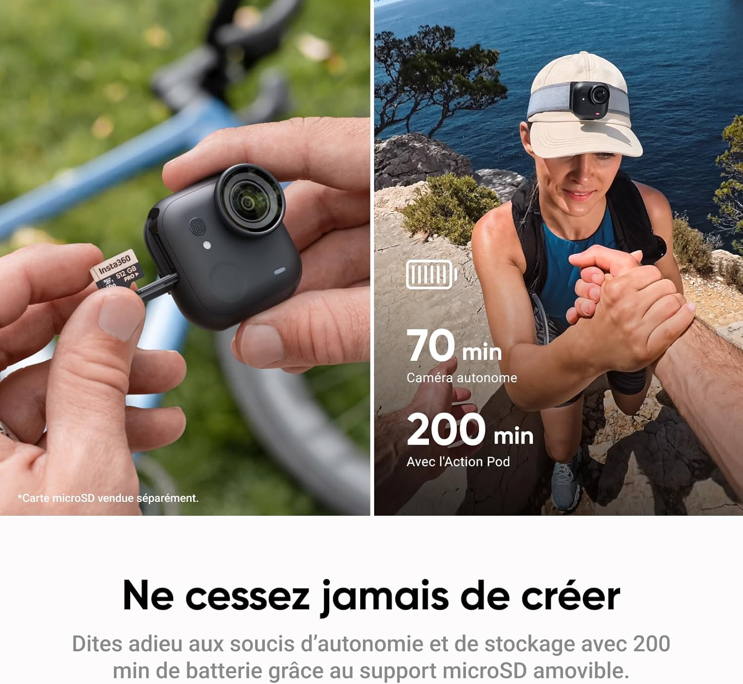 Thumbnail 6 de Insta360 GO Ultra Pack Cyclisme Noir Minuit — Caméra 4K mains libres, légère et portable