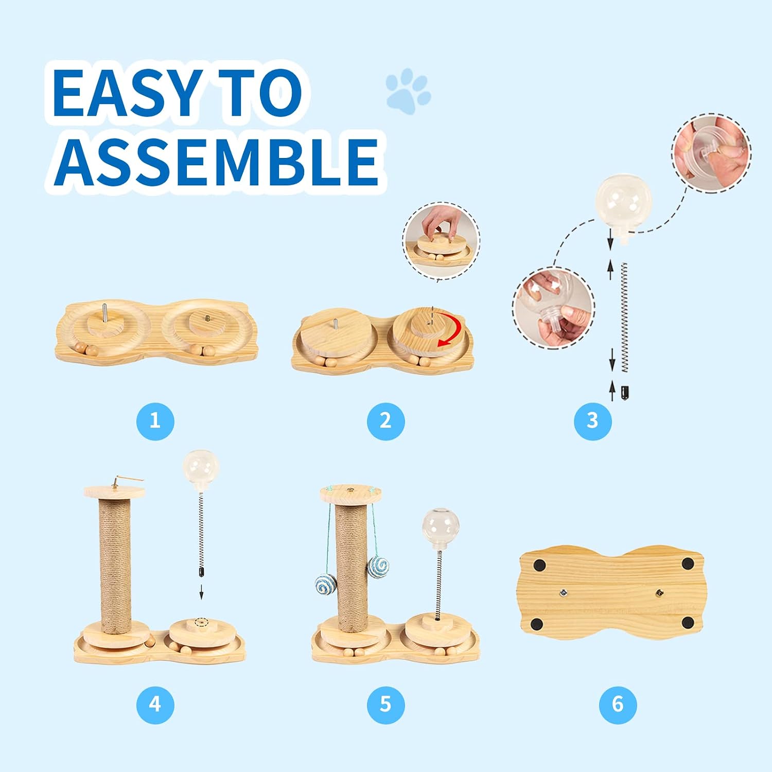 Detalle 2 de Marchul 4 in1 Interactive Cat Toy: Natural Sisal Scratcher, Feeder & Roller Track Ball
