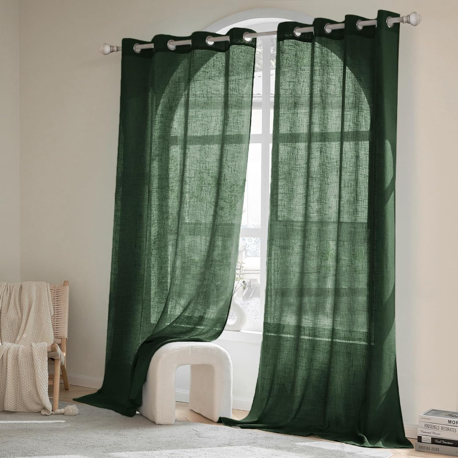 Thumbnail 5 de Woaboy Cortinas de Lino Visillo Modernas 2 Piezas 140x245cm Verde