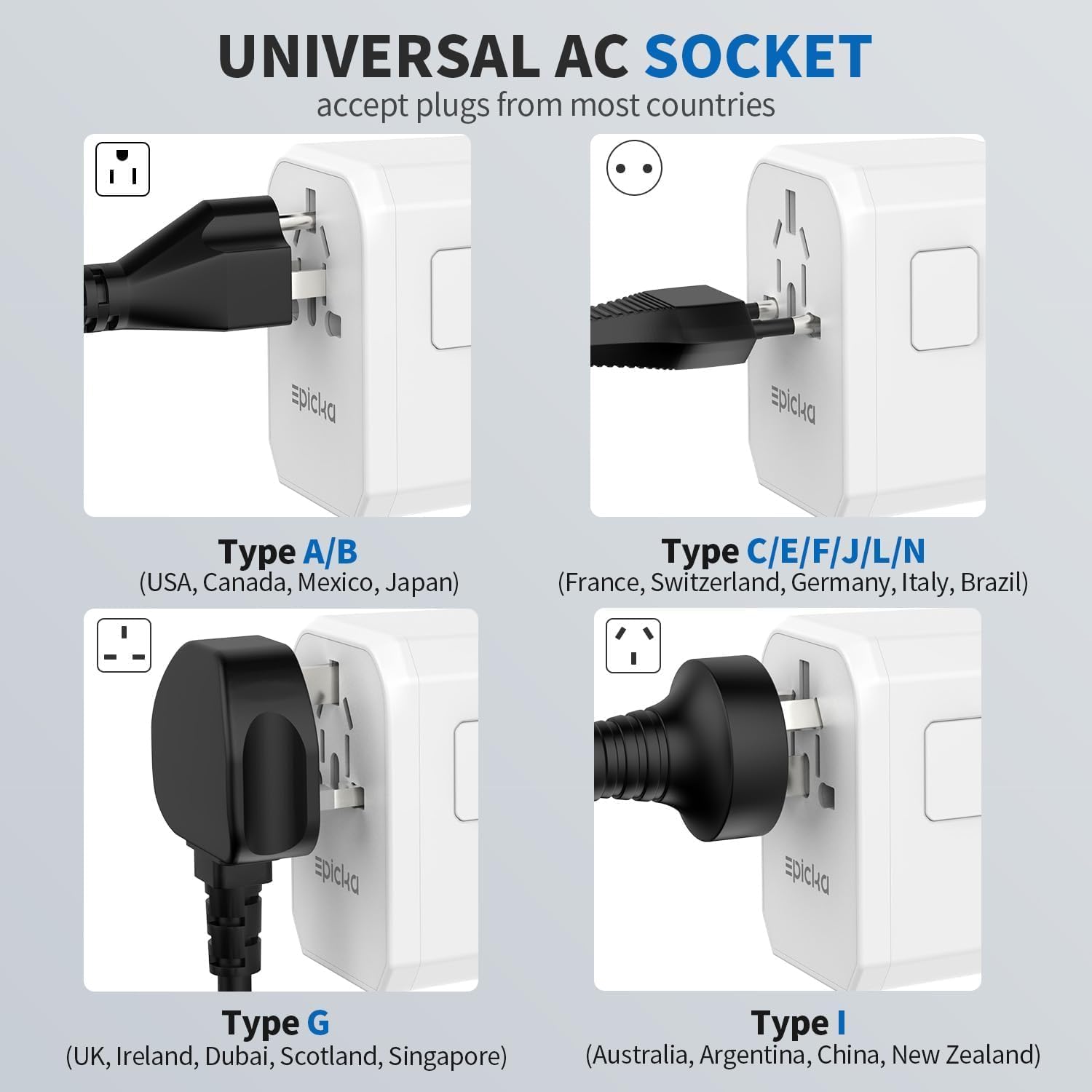 Detalle 1 de EPICKA Reiseadapter Weltweit 30 W TA-105C