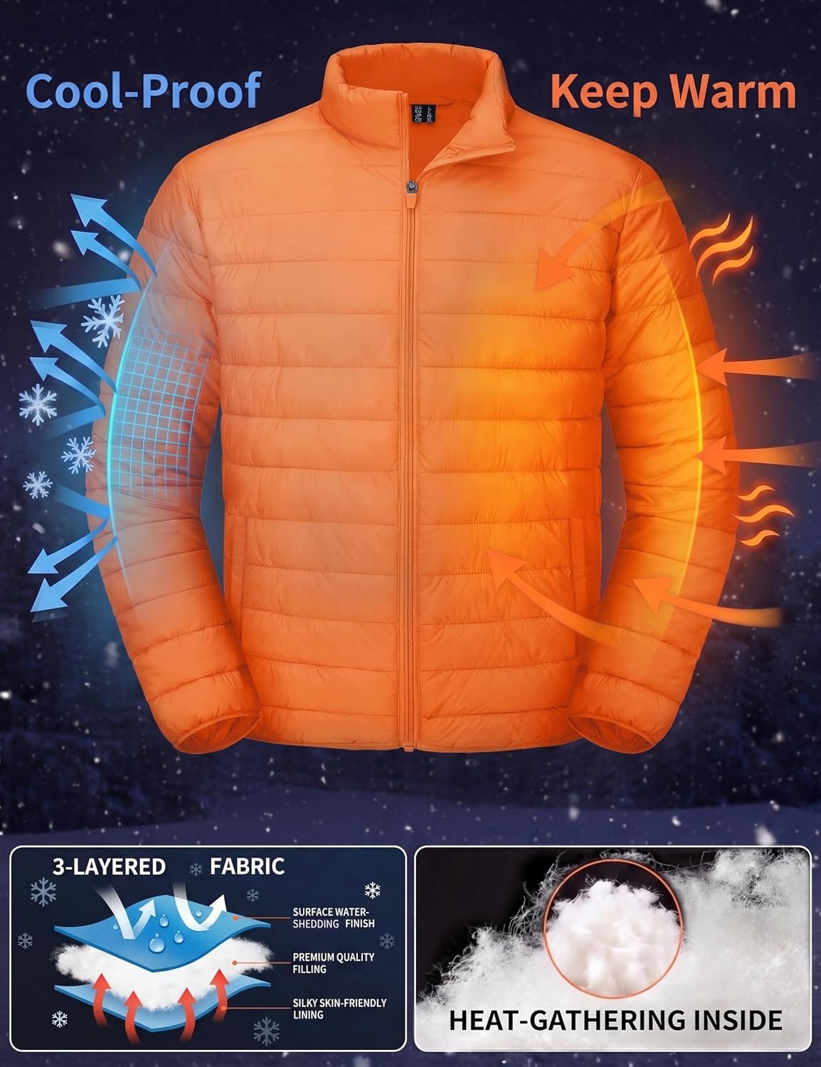 Detalle 1 de MAGCOMSEN Men's Puffer Jacket, Lightweight Waterproof Windproof Insulated Coat