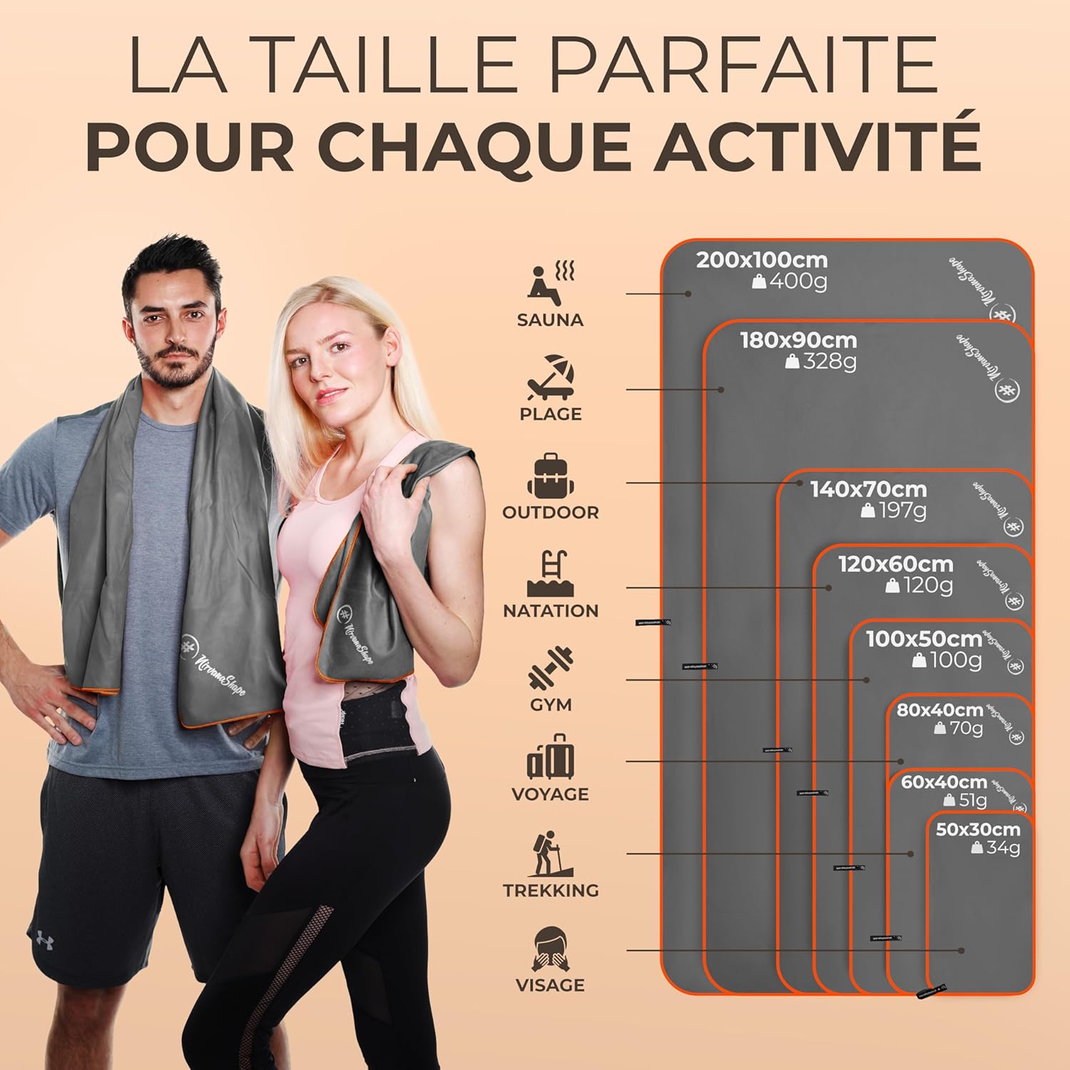 Detalle de NirvanaShape Serviette Microfibre – Séchage rapide et légère pour sport et voyage