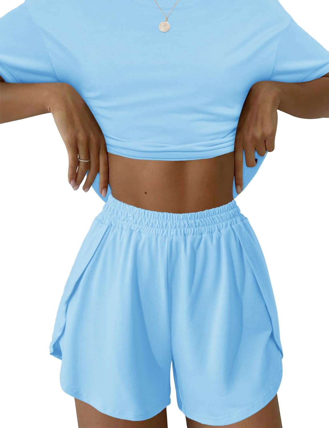 Detalle de IECCP Damen Kurz Schlafanzug Set – Zweiteiliges Sommerpyjama mit Kurzarm und Shorts