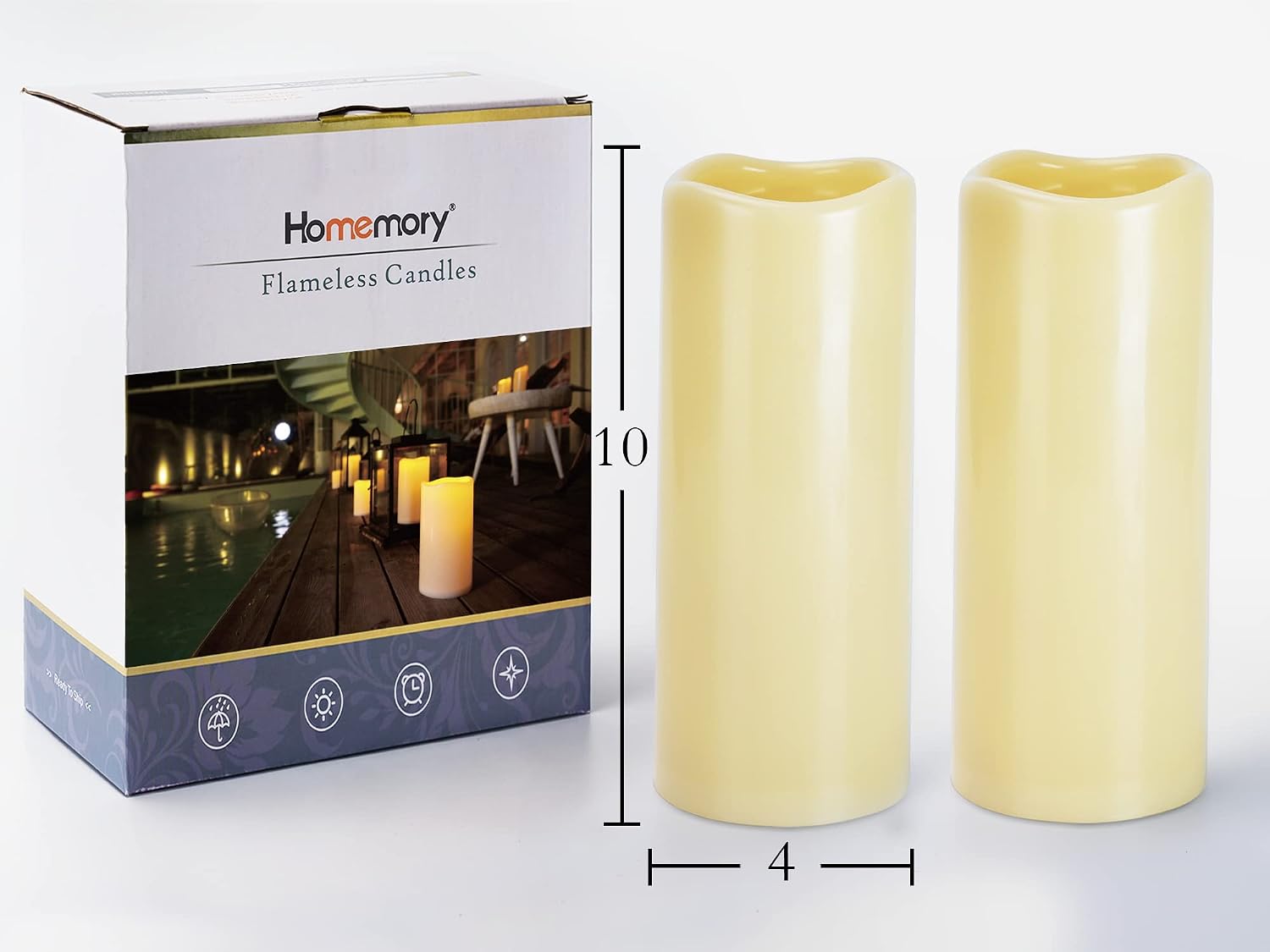 Detalle 2 de Homemory HPILLAR Outdoor Flameless LED Candles, 4 x 10-Inch, Remote, Set of 2