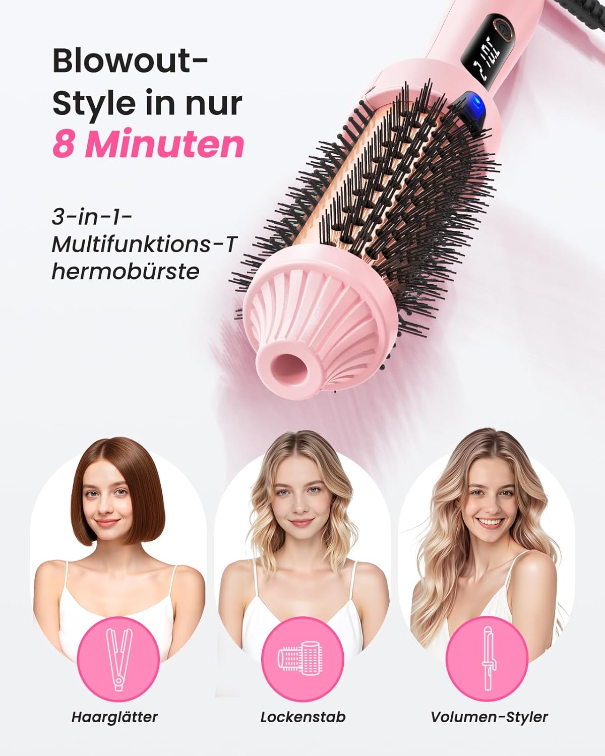 Detalle de Haokoo Thermal Brush 38 mm – Thermobürste mit 6 Temperaturstufen, Ionentechnologie und Reise-Doppelspannung