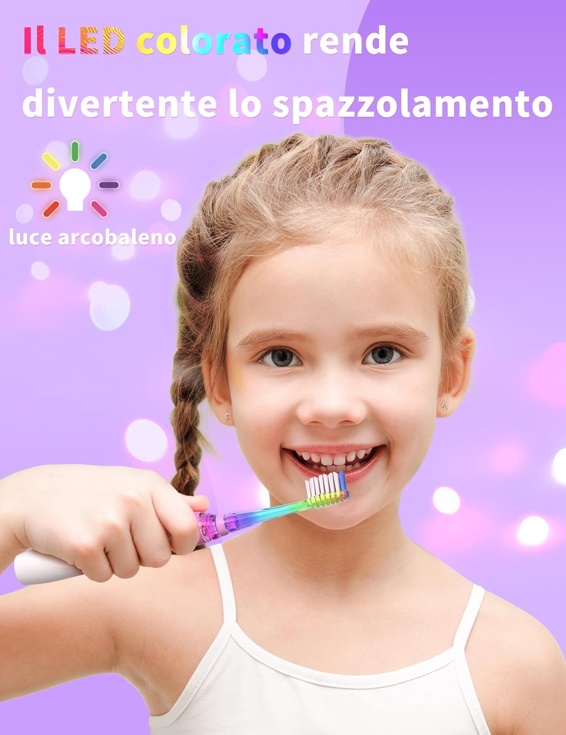 Thumbnail 1 de Seago Spazzolino elettrico per bambini 3-12 anni SG-977 viola, con 4 testine, LED e timer