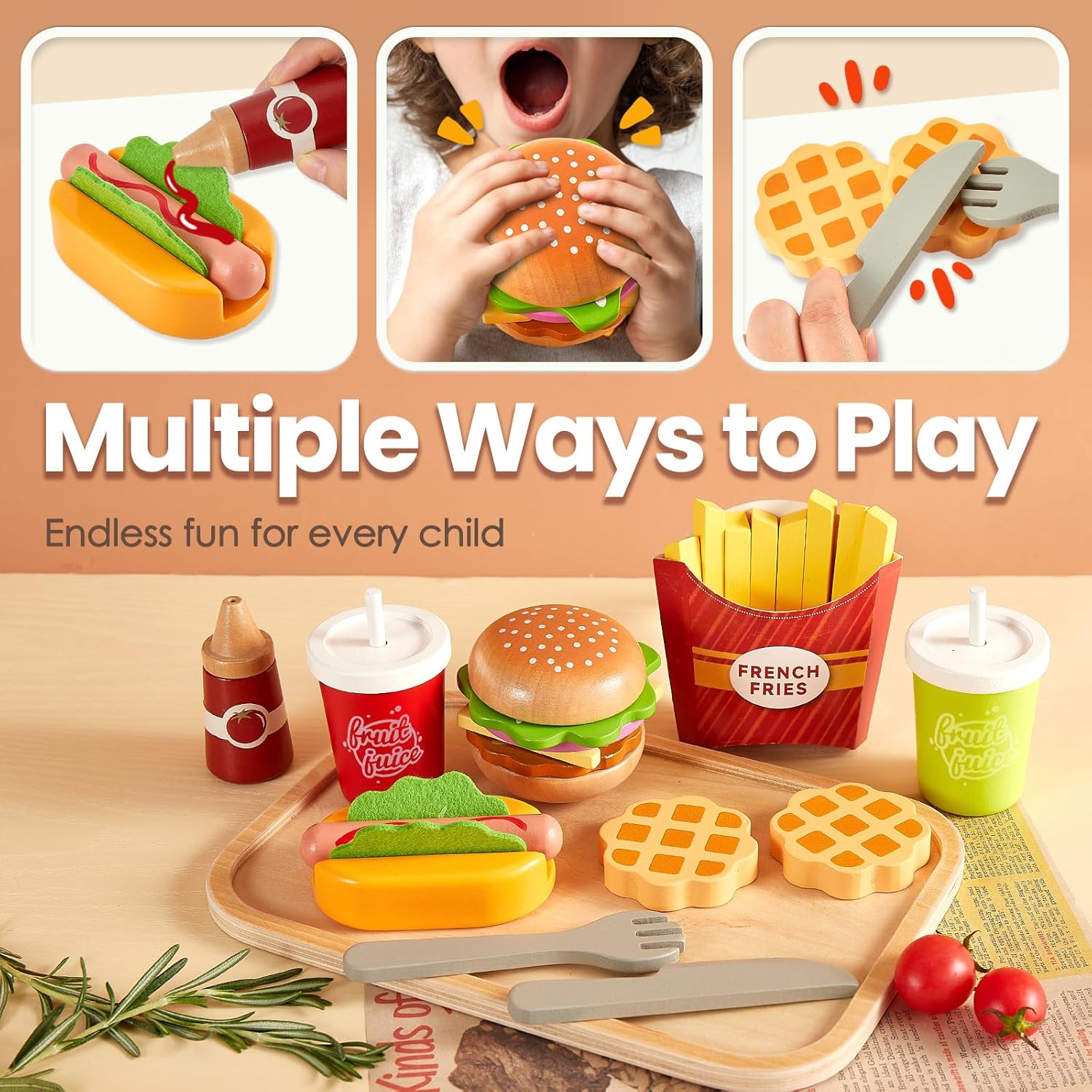 Thumbnail 2 de BUYGER Wooden Fast Food Set for Kids