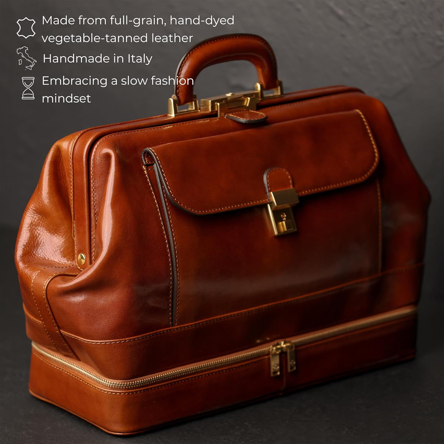 Thumbnail 3 de Time Resistance Full Grain Leather Doctor Bag – Vintage Style Medical Briefcase