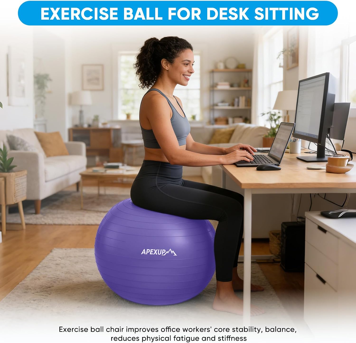 Thumbnail 4 de APEXUP Yoga Ball, 660 lb Anti-Burst PVC Exercise Ball with Pump
