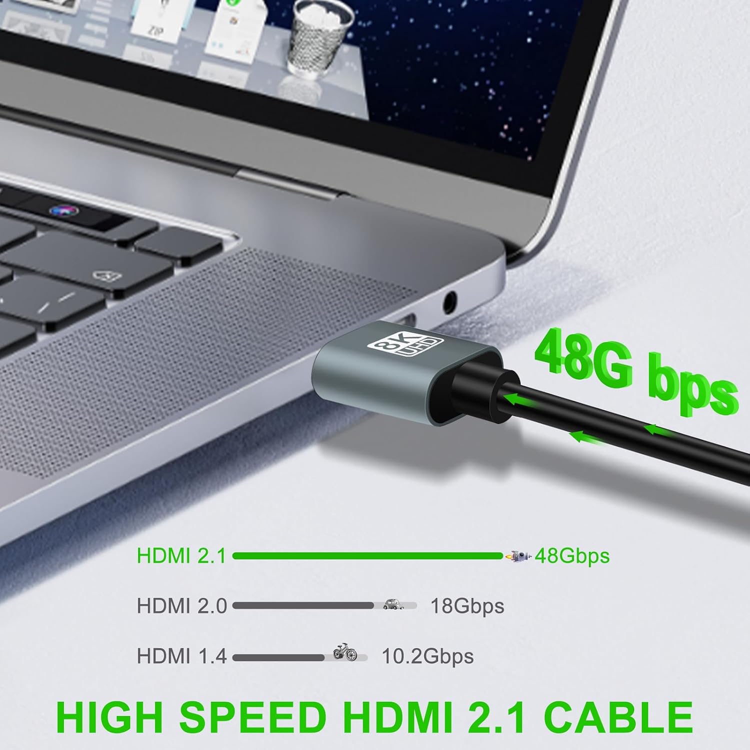 Detalle 2 de Thsucords Ultradünnes HDMI 2.1 Kabel (8K/4K), 5 m – 2er Set, 48 Gbps