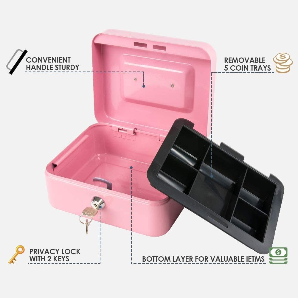 Detalle de xydled XYD-QX-KL-M-8009 Medium Pink Steel Cash Box with Key Lock