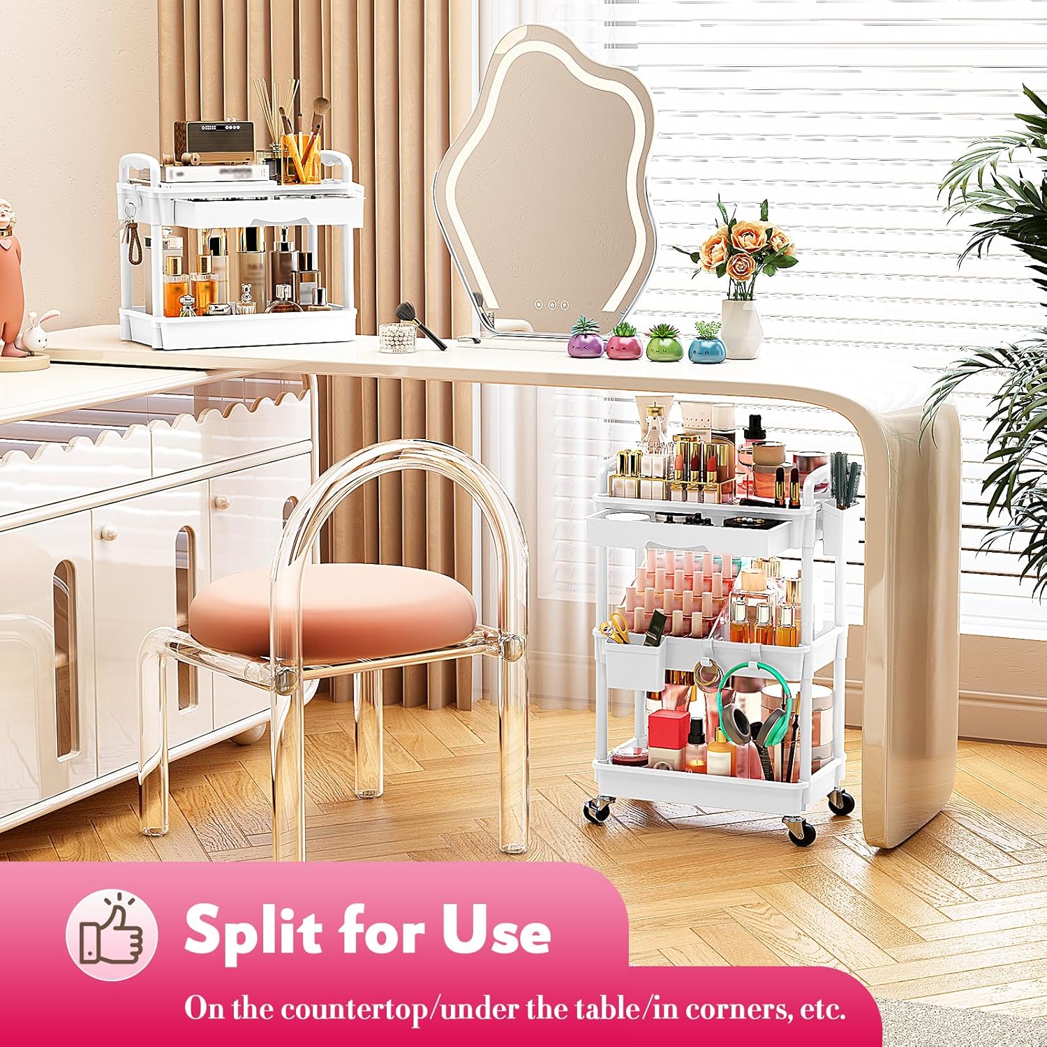 Thumbnail 6 de SUNALLY Makeup Cart Organizer with Drawers 3-Tier