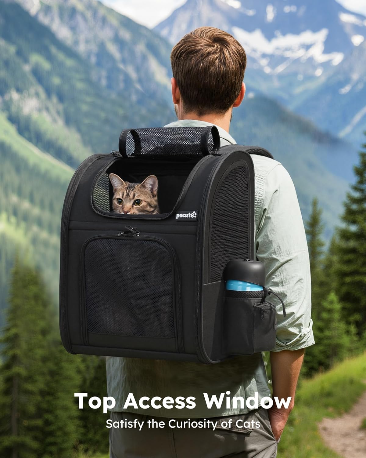 Thumbnail 2 de pecute Cat Carrier Dog Backpack (Portable Breathable) with Front Opening, Mesh Window and Pockets – Black