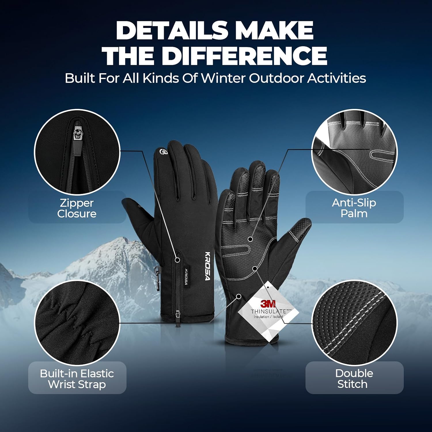 Thumbnail 4 de krosa 5-Layer Winter Gloves –20°F touchscreen-friendly