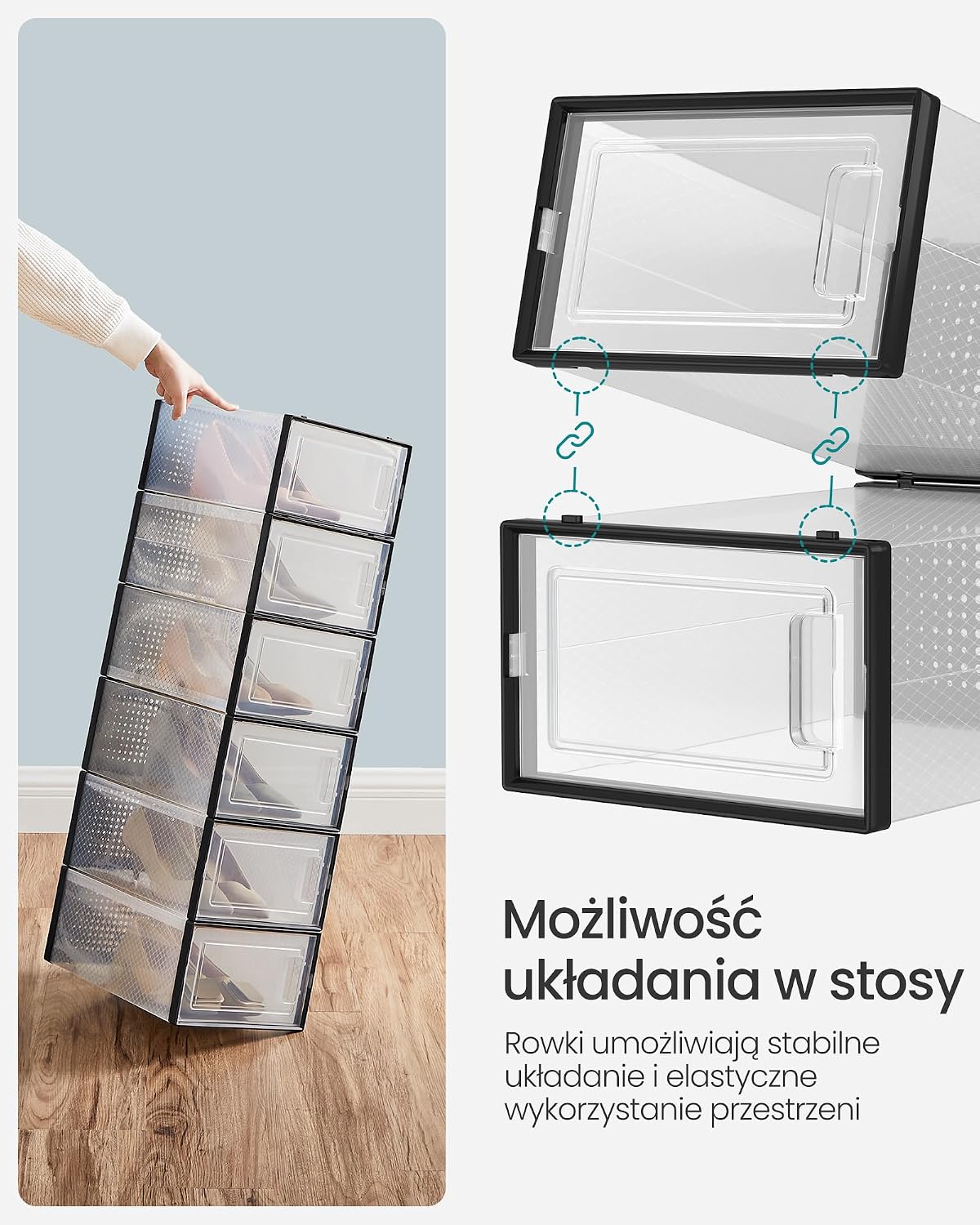 Detalle 2 de SONGMICS LSP18SBKV1 – składane pudełka na buty, 18 szt., do rozmiaru 44