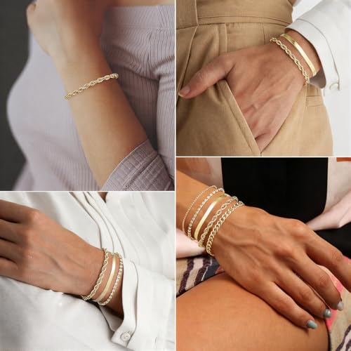 Detalle de Emibele Pulseras Oro 14K Baño Oro Mujer | Set Ajustable y Apilable en Acero Inoxidable