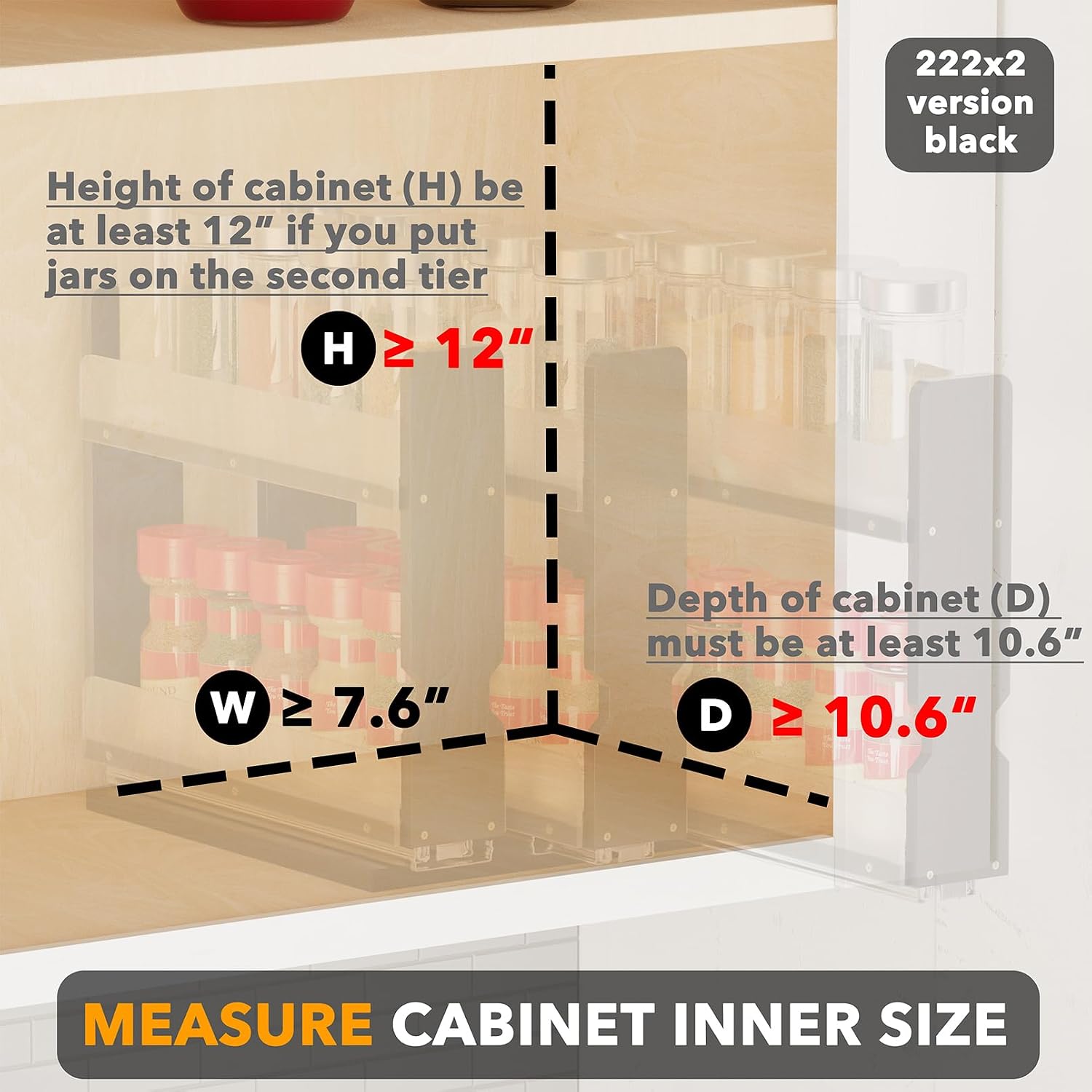 Thumbnail 3 de SpaceAid Bamboo Pull Out Spice Rack Organizer (3 Drawers, 2-Tier) for Cabinet – 7.6" Wide, Black