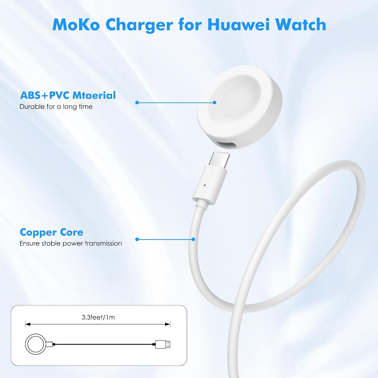 Detalle de MoKo Caricatore Magnetico Compatibile con Huawei Watch – Dock Portatile con Cavo Separato 100 cm, Bianco