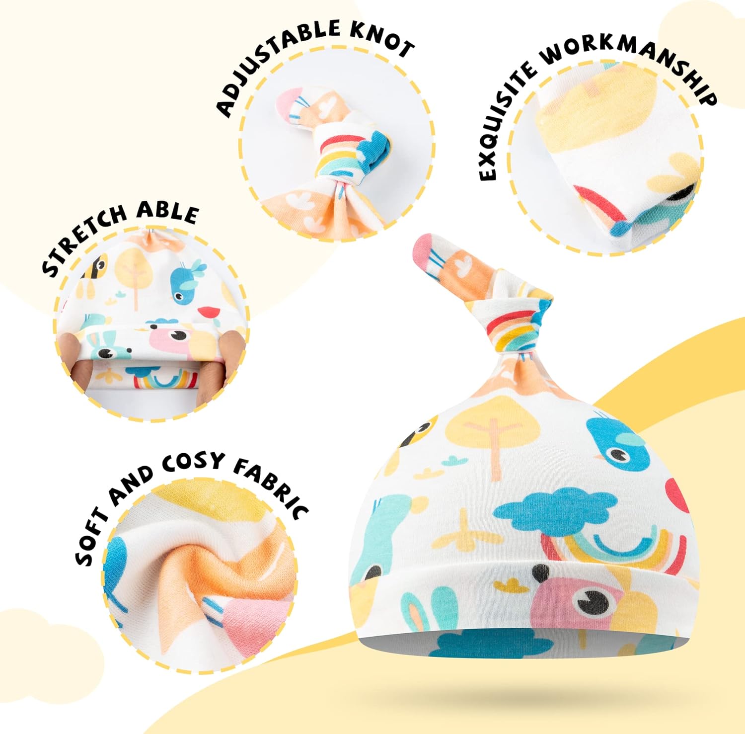 Detalle de CuteOn 3 Pack Baby Beanie Knot Hats – Cotton Adjustable Caps for 2–6 Months