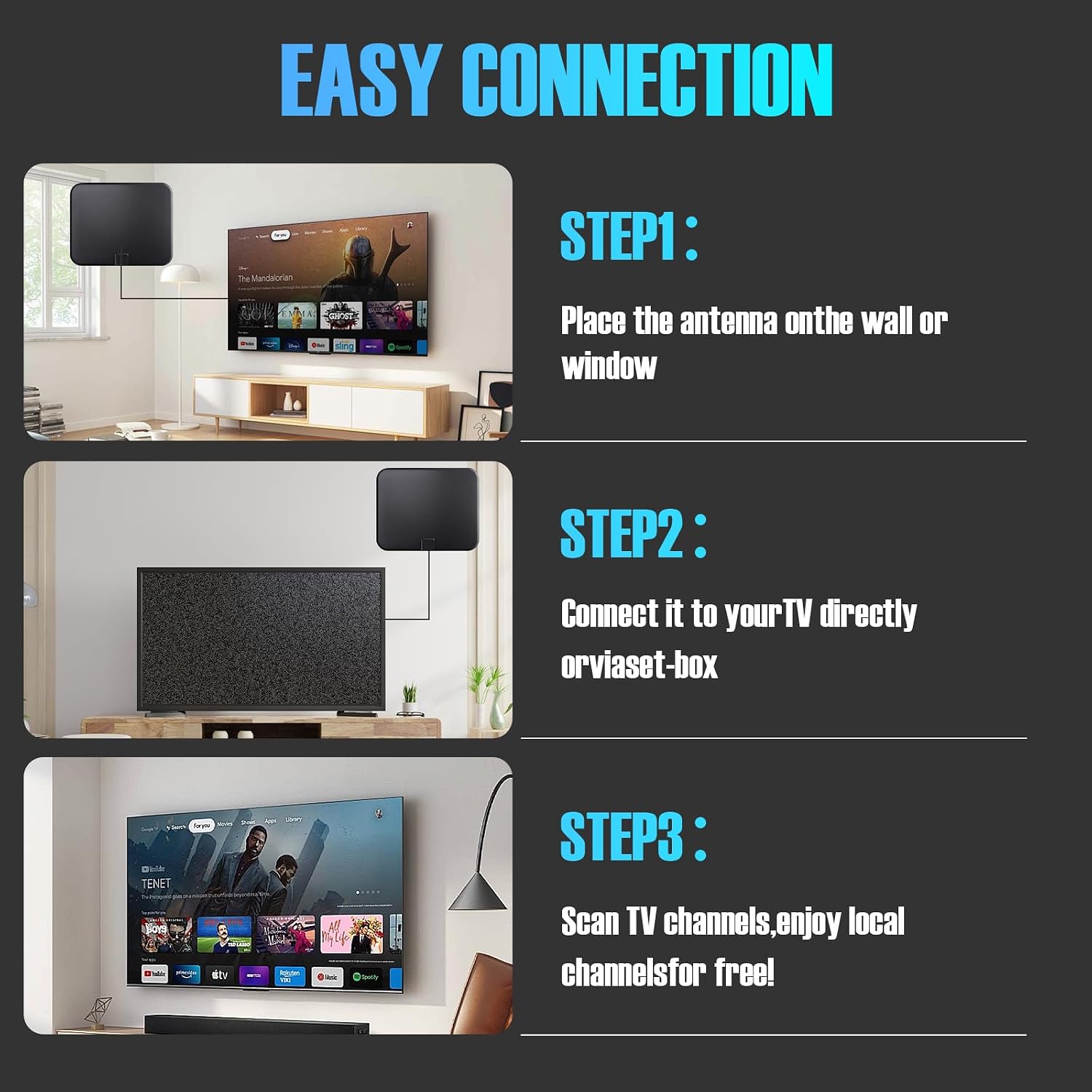 Thumbnail 4 de TV Antenna for Smart TV Indoor with 250-Mmile Range and 18ft Coax Cable