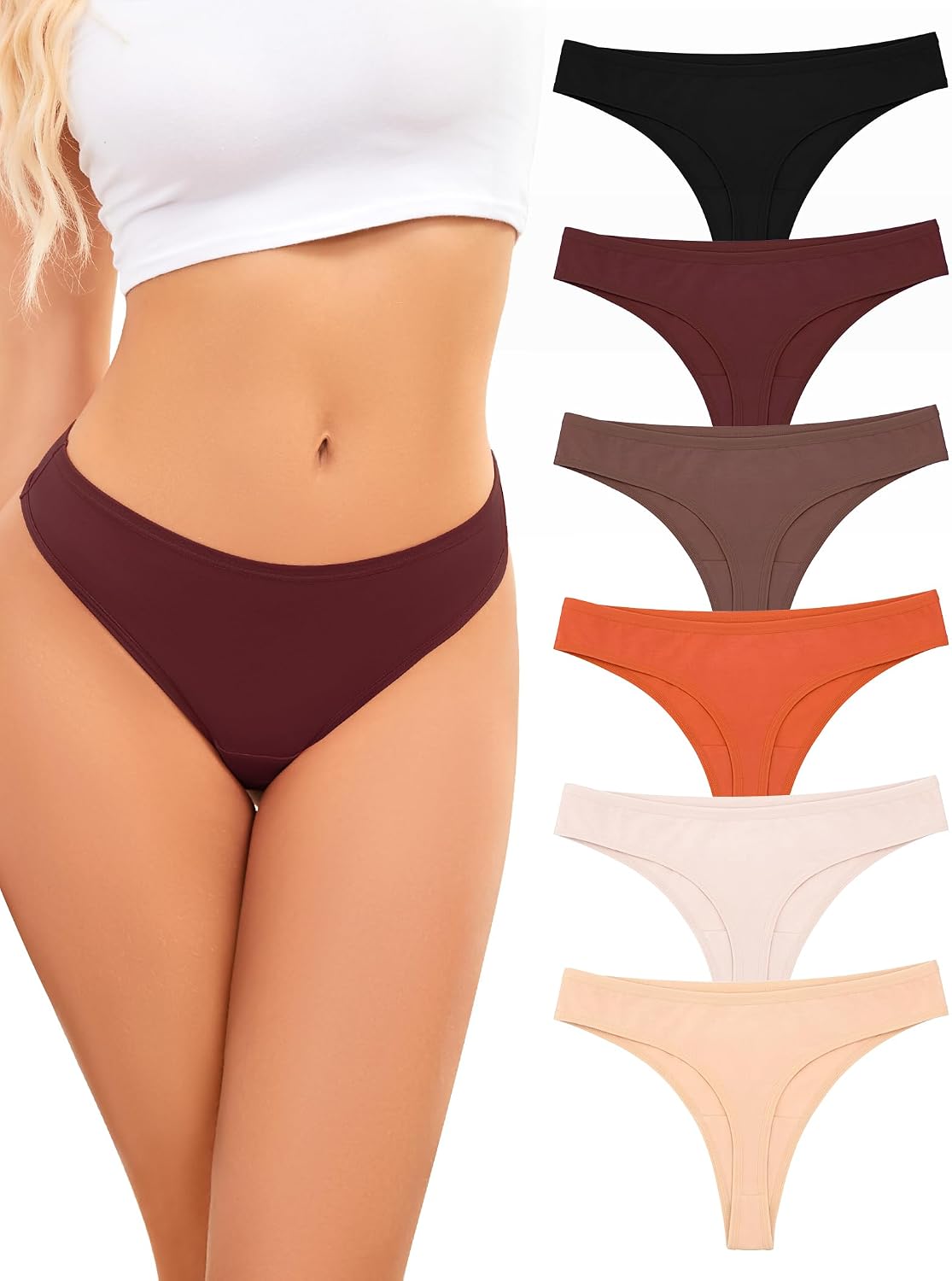 Detalle de ANSUKOO Stringi damskie bawełniane, niski stan, wielopak 6 sztuk