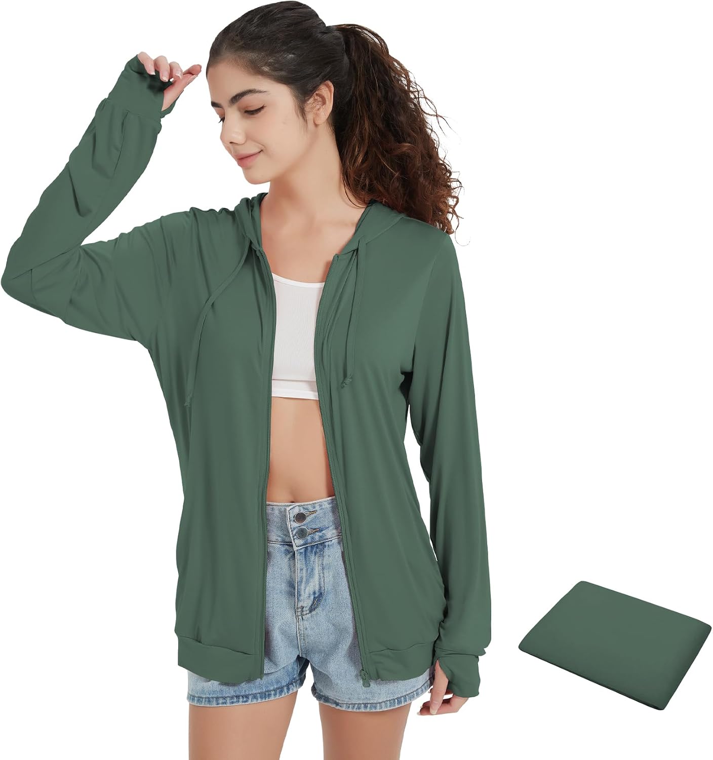 Thumbnail 5 de QBK Light Weight Zip Up Hoodie: Thin Summer Jacket for Women