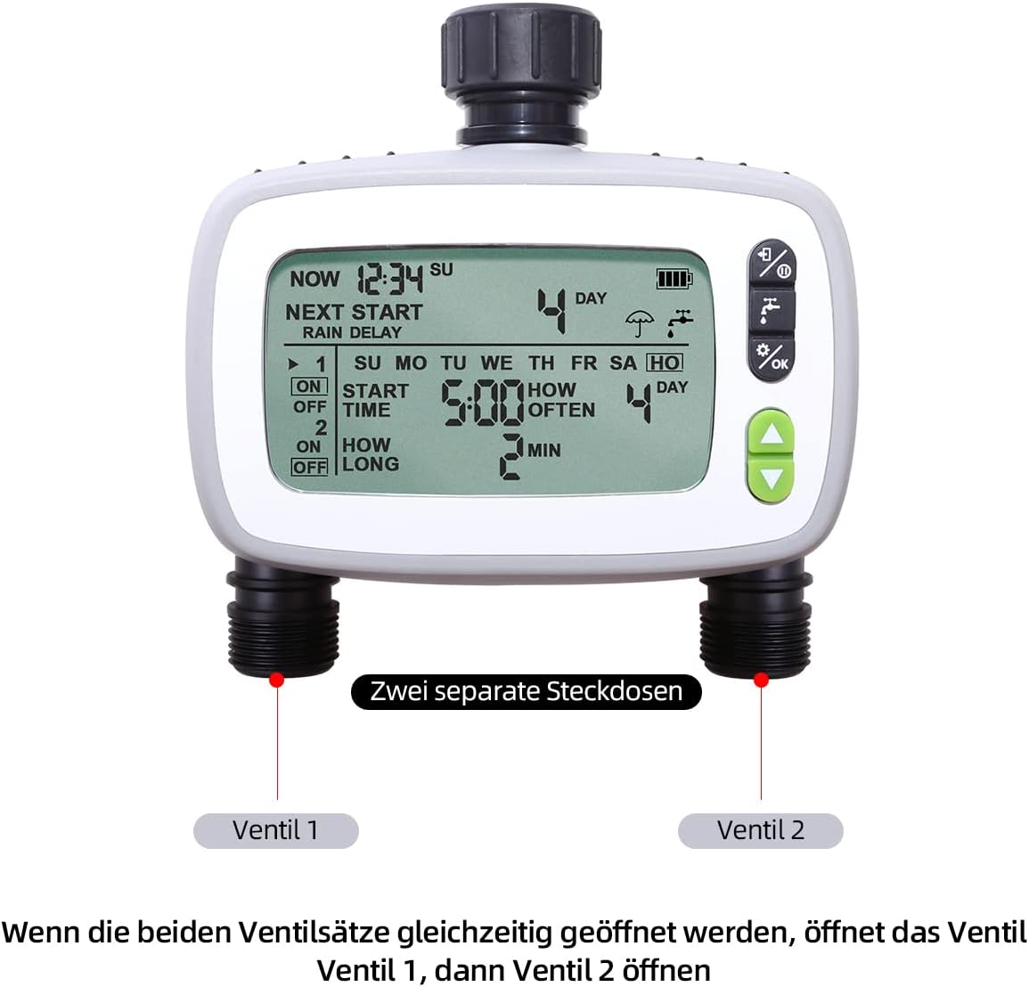 Detalle de Aqualin Centralina Irrigazione a 2 Vie: Timer Automatico/Manuale con Grande LCD e Impermeabile IPX5